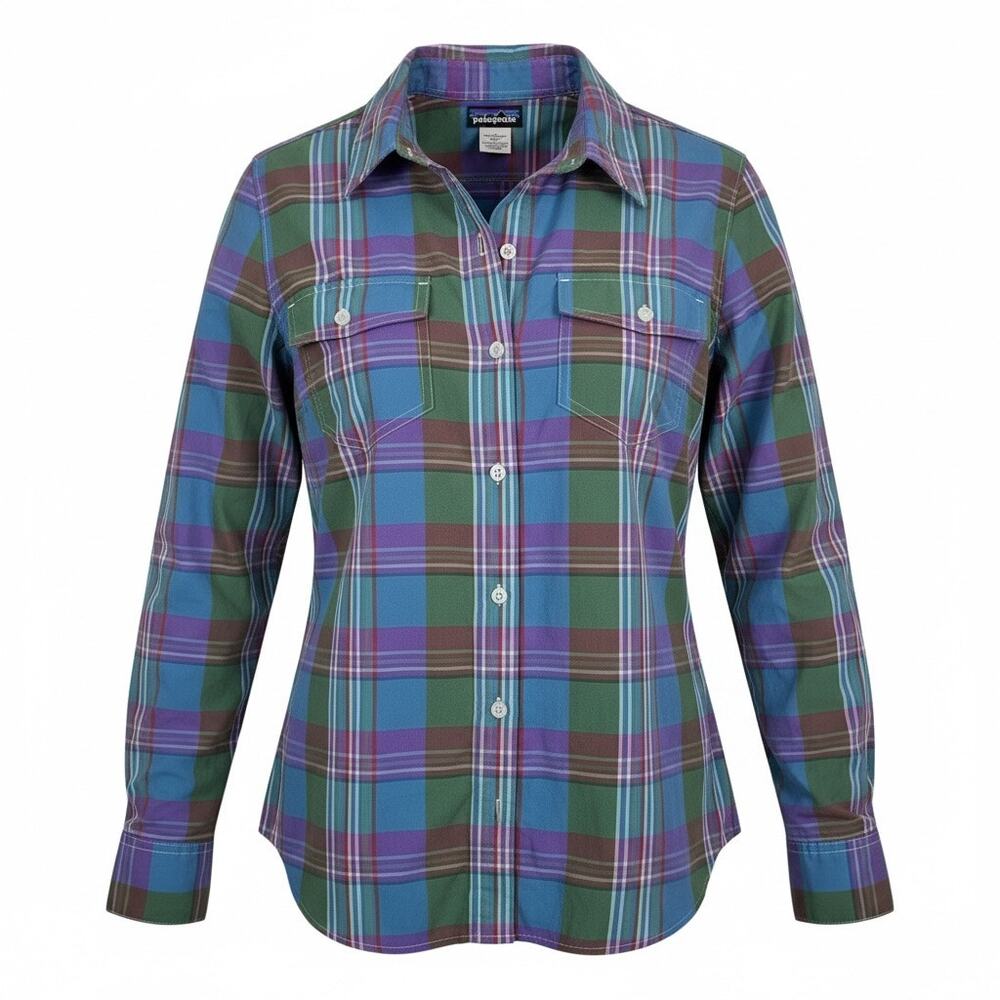 Patagonia Plaid Button Down Shirt Womens Size 10 Organic Cotton Hiking Outdoor